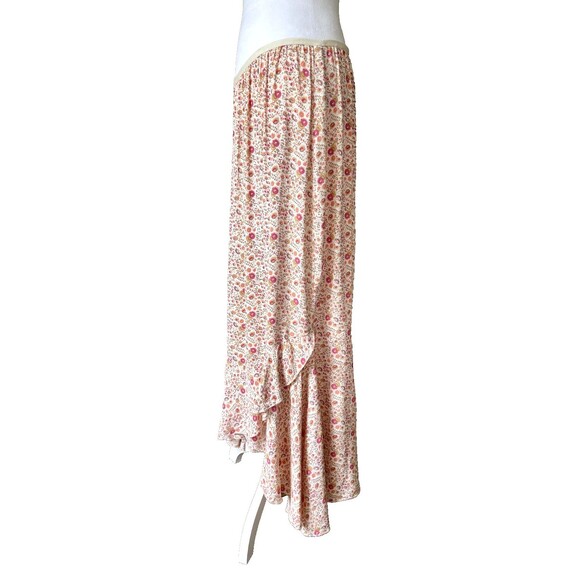 Vintage Y2K Fairy Maxi Skirt M Floral Prairie Cottage Boho Asymmetric Ruffle Hem - Picture 4 of 14